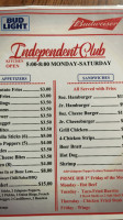 Independent Club menu