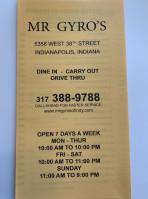 Mr Gyro's menu