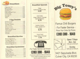 Big Tomy's menu