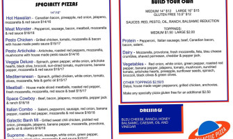 Galactic Pizza menu