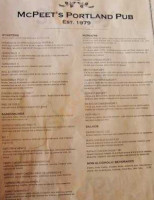 Mc Peets Portland Pub menu