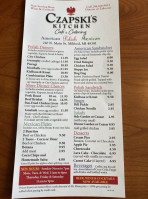 Czapski's Kitchen Cafe Catering menu