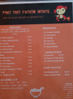 Pho Sho Fusion menu