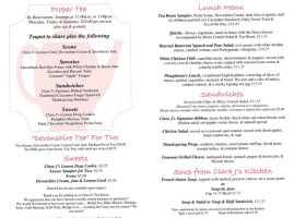 Clara J's Tea Room menu