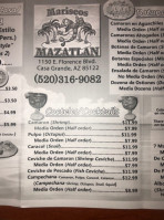 Mariscos Mazatlan menu