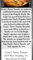 Emily's Tattoo Tamales menu