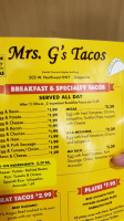 Mrs. G's Tacos menu