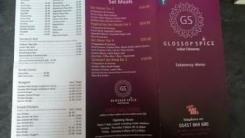 Glossop Spice menu