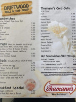 Driftwood Deli Sub Shop menu