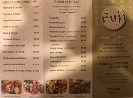 Fuji Japanese Express menu