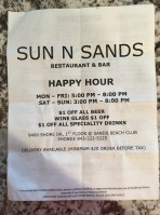 Sun N Sands menu