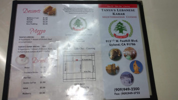 Tanya’s Lebanese Kabab menu