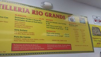 Tortilleria Rio Grande menu