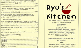 Ryu's Kitchen menu