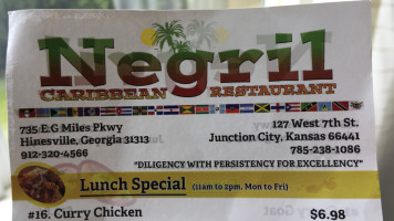 Negril Caribbean menu
