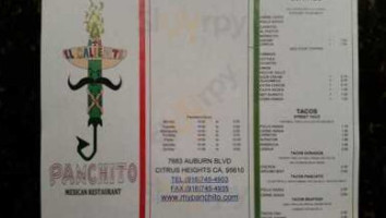 Panchito Mexican menu