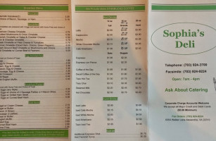Sophia's Deli menu