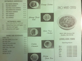 Pho-white Center menu