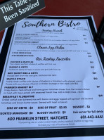 The Natchez Manor B&b, Rooftop Franklin St And Southern Bistro menu