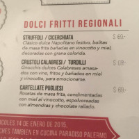 Cucina Paradiso Belgrano menu