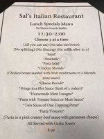 Sal's Italian Restaurant menu