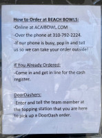 Beach Bowls Acai Cafe menu