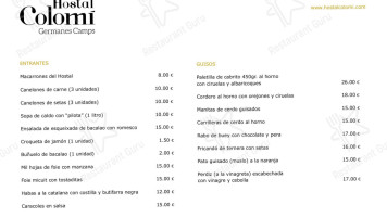 Hostal Colomi menu