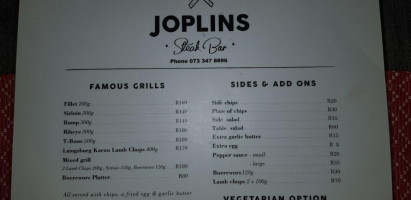 Joplins Steak menu
