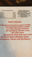 Kasey's Tavern menu