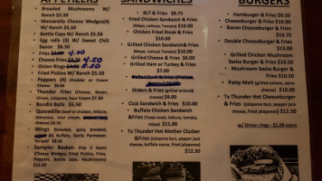 The Texas Thunder Saloon menu