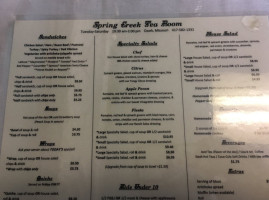 Spring Creek Tea Room menu