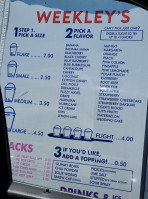 Weekley's Shaved Ice Snacks menu