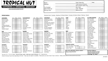 Tropical Hut Catering menu