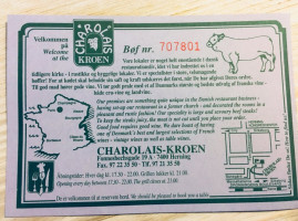 Charolais Kroen Aps menu