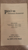 Pho 98 menu
