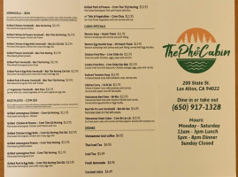 The Pho Cabin menu