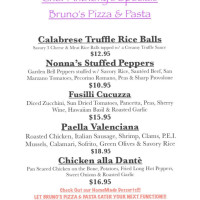Bruno's Pizza And Pasta menu