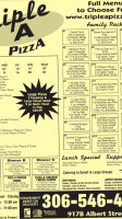 Triple A Pizza menu