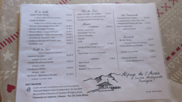 Alpage De L'airon menu
