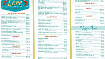 Restaurant Sport Bar Lore menu