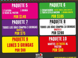 Taquería El Machín menu