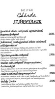 Bojtar Inn menu