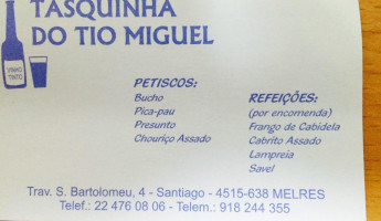 Tasquinha Do Tio Miguel menu