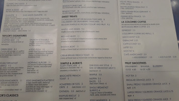 Taylor's menu