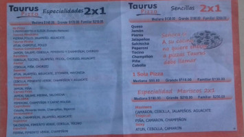 Taurus Pizza menu