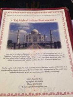 Taj Mahal menu