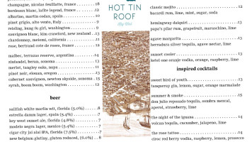 Hot Tin Roof menu