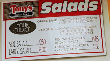 Tony's Italian Beef menu