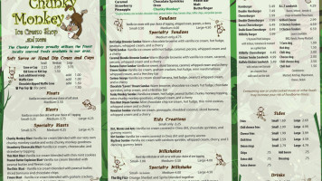 The Chunky Monkey Ice Cream Shop menu