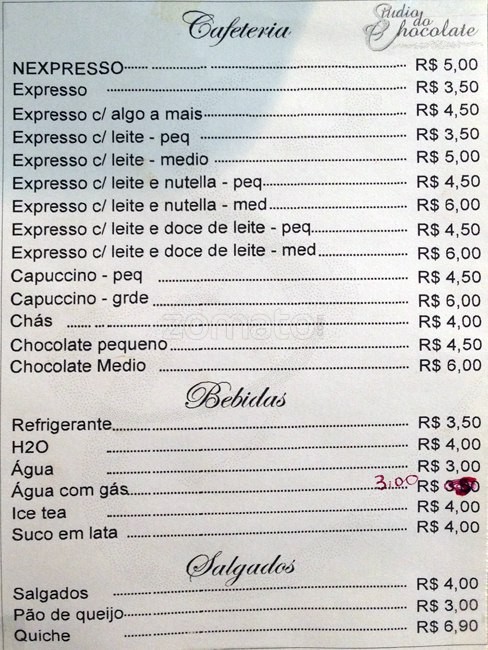 Studio do Chocolate Speisekarte